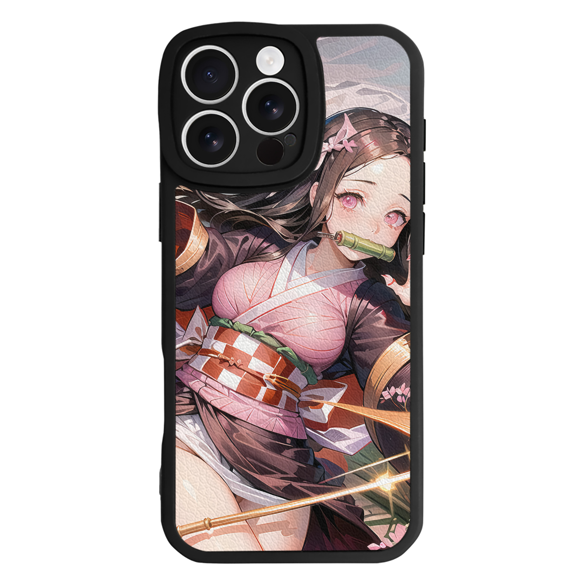 （画像用） 鬼滅の刃（きめつのやいば）竈門 禰󠄀豆子／かまど ねずこ Kamado Nezuko 【iPhone 16シリーズ対応】シリコンスマホケース（レザー調） 材質：シリコン